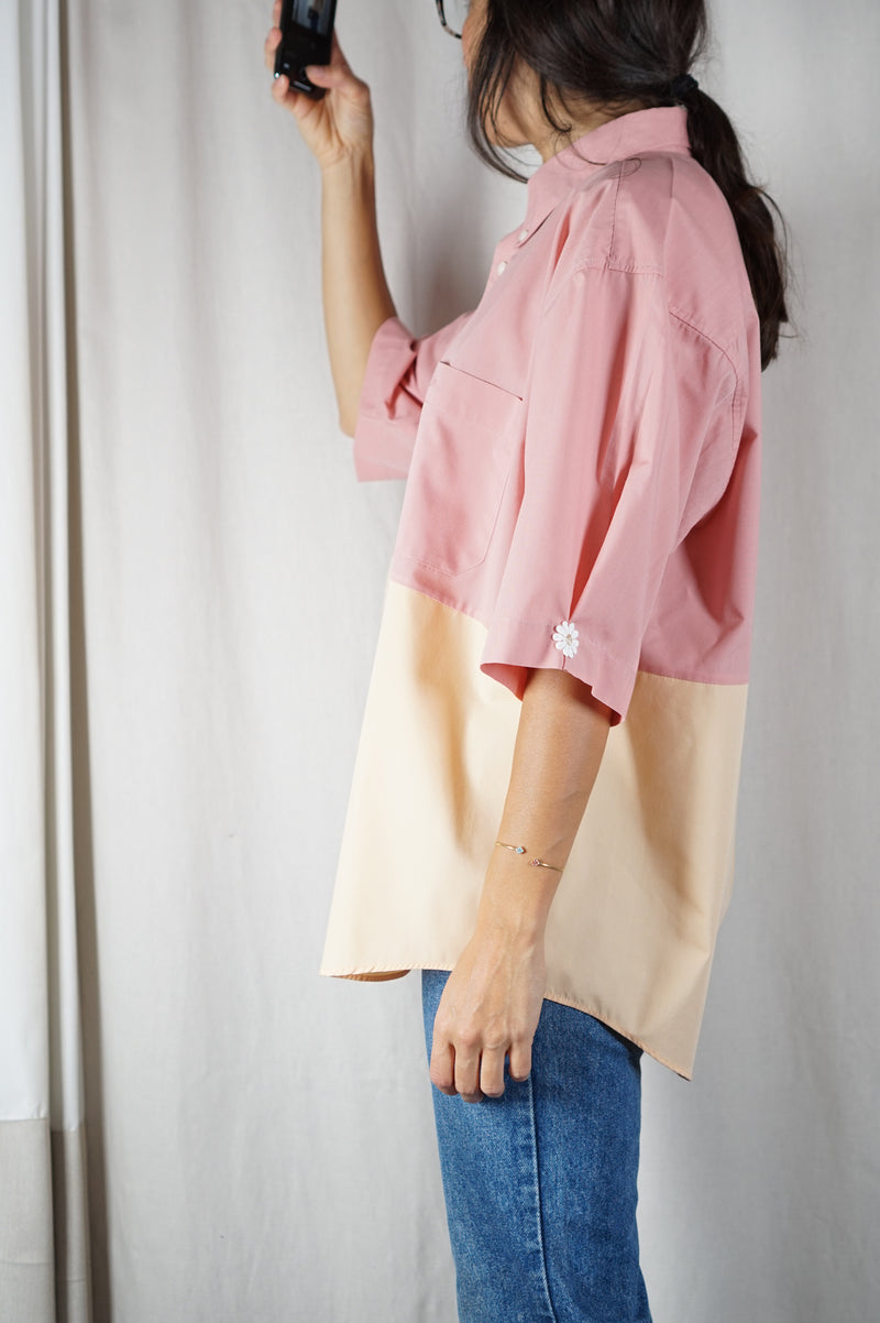 La Chemise Sorbet Vieux Rose & Abricot - Coton mélangé - Pièce unique faut le voir porté © - T. 42 à 48 - idéale grandes!