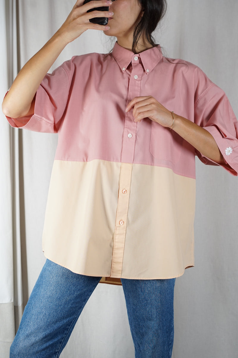 La Chemise Sorbet Vieux Rose & Abricot - Coton mélangé - Pièce unique faut le voir porté © - T. 42 à 48 - idéale grandes!