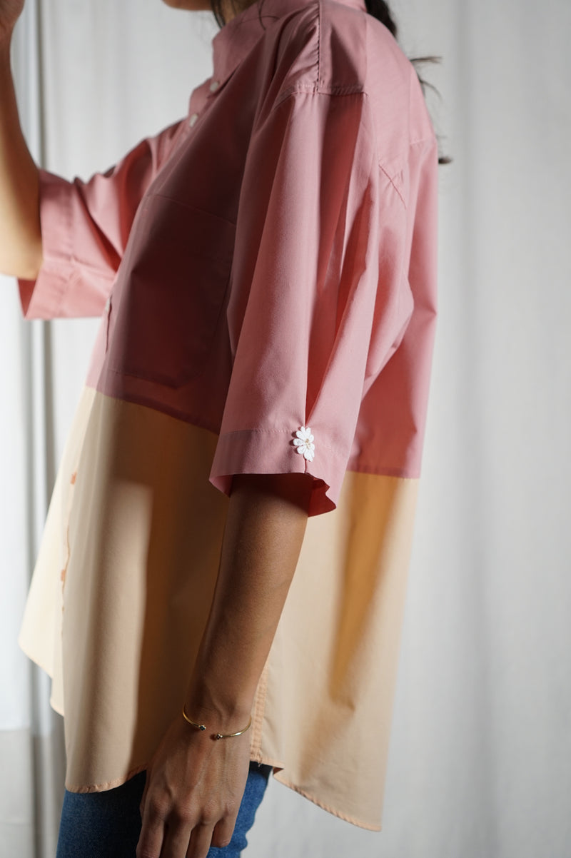 La Chemise Sorbet Vieux Rose & Abricot - Coton mélangé - Pièce unique faut le voir porté © - T. 42 à 48 - idéale grandes!
