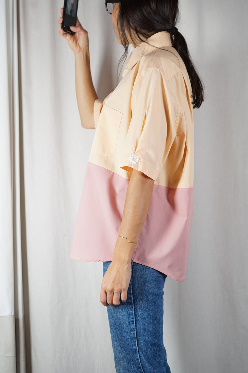 La Chemise Sorbet Abricot & Vieux Rose - Coton mélangé - Pièce unique faut le voir porté © - T. 38 à 42 - idéale grandes!