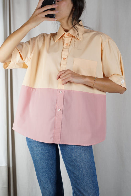 La Chemise Sorbet Abricot & Vieux Rose - Coton mélangé - Pièce unique faut le voir porté © - T. 38 à 42 - idéale grandes!