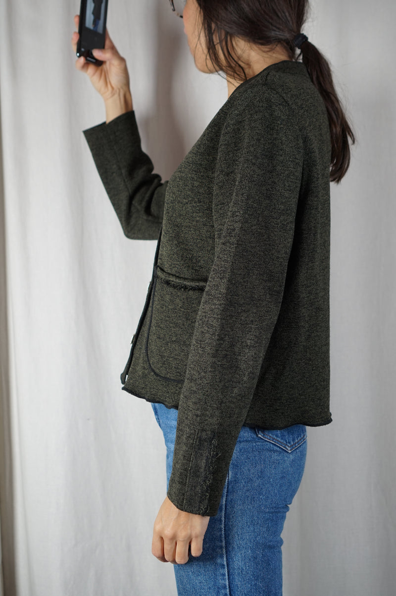 Cardigan Upcyclé couleur Vert forêt - Pièce Unique faut le voir porté - T. 36 à petit 40