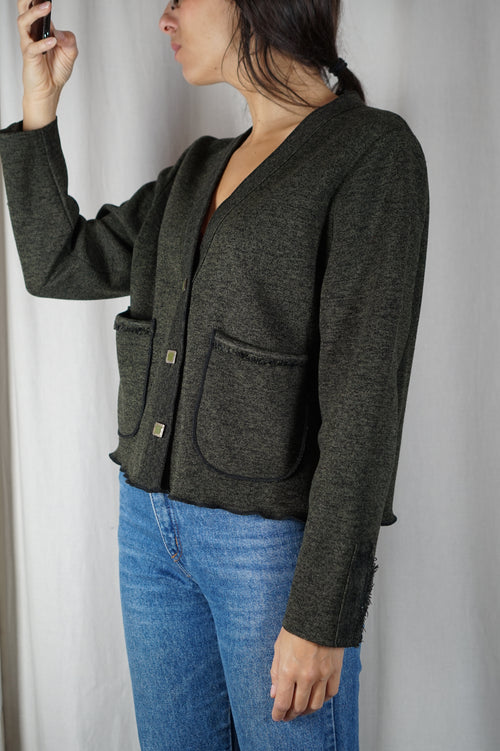 Cardigan Upcyclé couleur Vert forêt - Pièce Unique faut le voir porté - T. 36 à petit 40