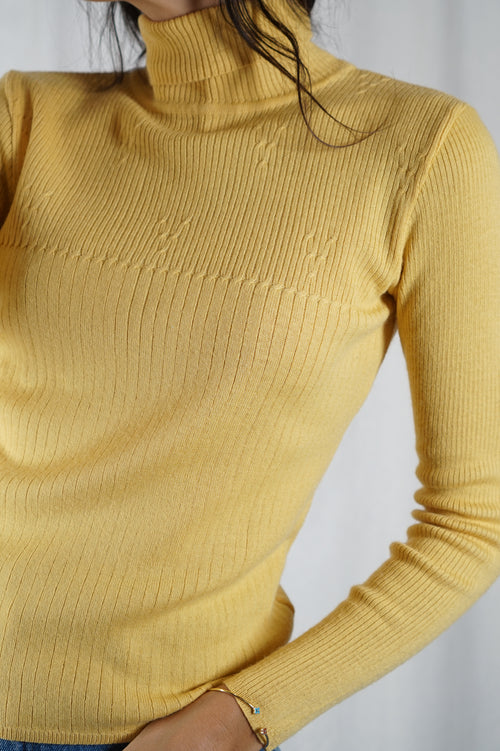 Adorable Pull vintage jaune - Laine mérinos - T. 34 & 36