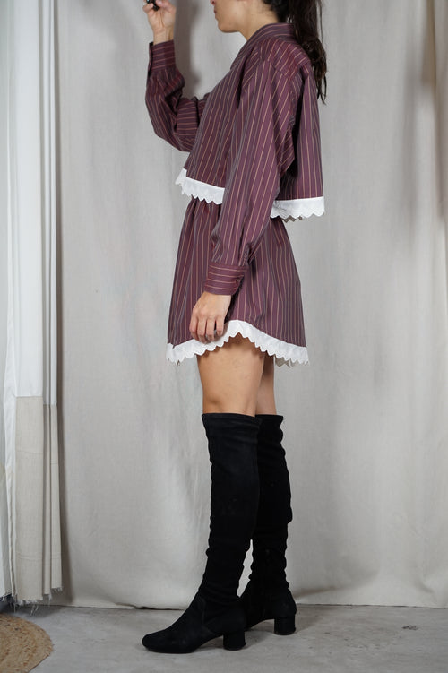 L'Ensemble Chemise Prune Rayé - Pièce unique faut le voir porté © - Coton & Broderie anglaise - T. 38 à petit 42