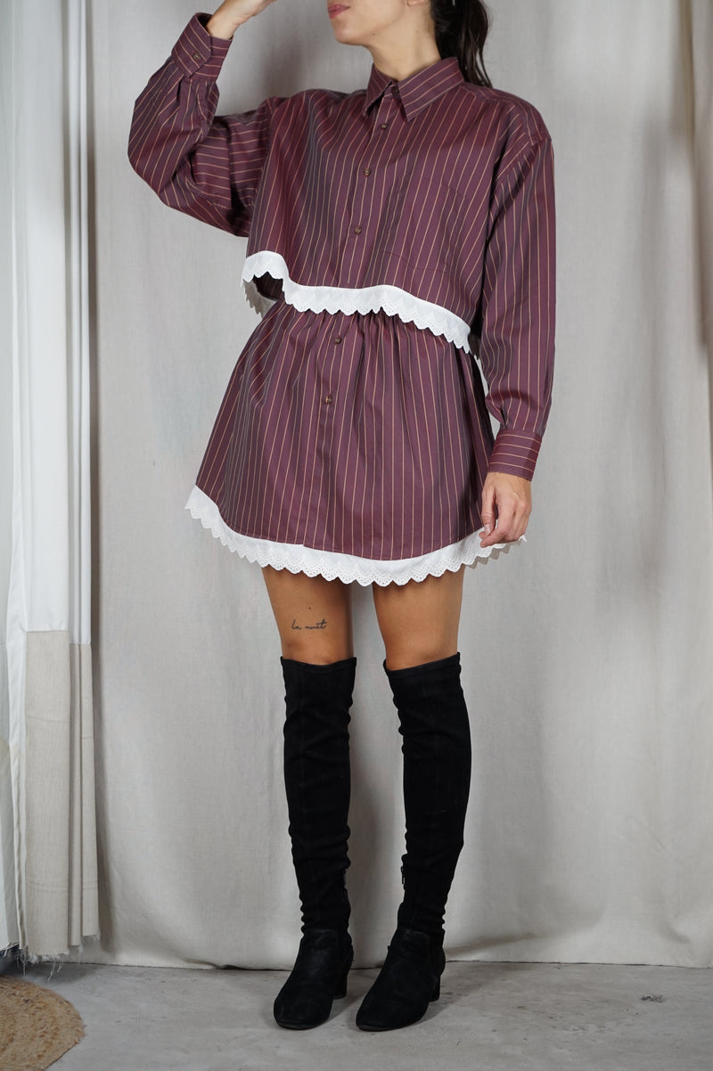 L'Ensemble Chemise Prune Rayé - Pièce unique faut le voir porté © - Coton & Broderie anglaise - T. 38 à petit 42