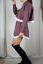 L'Ensemble Chemise Prune Rayé - Pièce unique faut le voir porté © - Coton & Broderie anglaise - T. 38 à petit 42