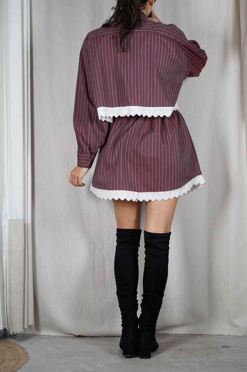 L'Ensemble Chemise Prune Rayé - Pièce unique faut le voir porté © - Coton & Broderie anglaise - T. 38 à petit 42
