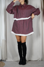 L'Ensemble Chemise Prune Rayé - Pièce unique faut le voir porté © - Coton & Broderie anglaise - T. 38 à petit 42