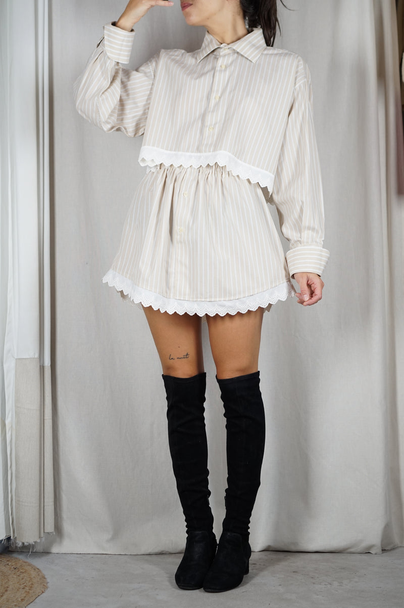 L'Ensemble Chemise Sable Rayé - Pièce unique faut le voir porté © - Coton & Broderie anglaise - T. 38 & 40