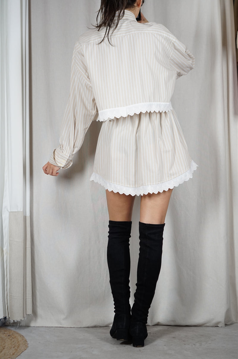L'Ensemble Chemise Sable Rayé - Pièce unique faut le voir porté © - Coton & Broderie anglaise - T. 38 & 40