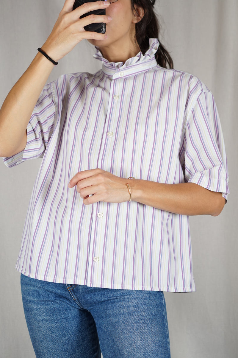 La Chemise Rayée à Collerette - Coton mélangé - Pièce unique faut le voir porté © - T. 36 au grand 40