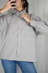 La Chemise Taupe à Collerette - Coton mélangé - Pièce unique faut le voir porté © - T. 36 à grand 42