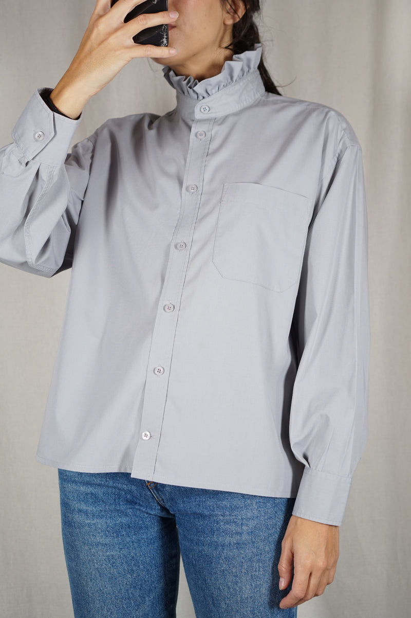 La Chemise Bleu/Gris à Collerette - Coton mélangé - Pièce unique faut le voir porté © - T. 36 à 42