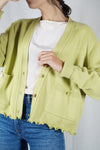 Cardigan Upcyclé couleur Vert anis - Pièce Unique faut le voir porté - Laine - T. grand 42 à 46
