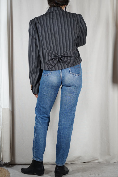 La Veste à Noeud Gris rayée - Laine - Pièce unique faut le voir porté © - T. 40 à 44