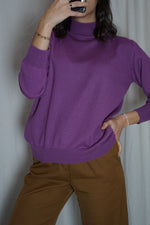 Magnifique Pull Vintage couleur Violet Iris - Laine Mérinos - T. 32 à 38