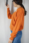 Pull Orange brûlée Upcyclé Fleuri - Pièce Unique faut le voir porté - Laine - T. 36/38 à 40