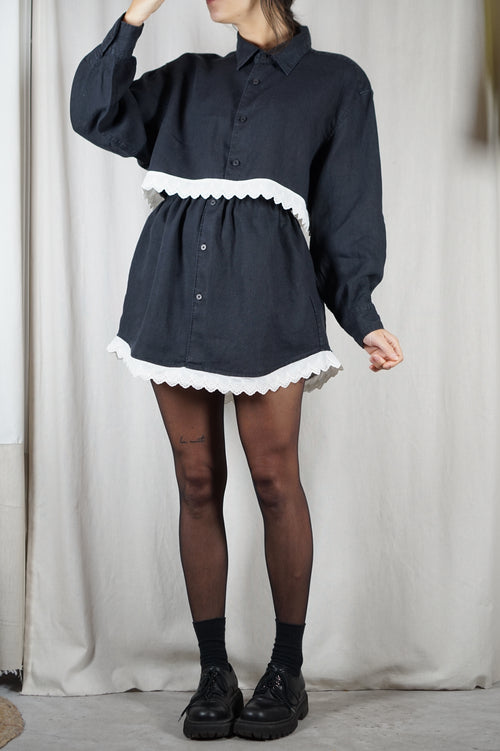 L'Ensemble Chemise Noir en Lin - Pièce unique faut le voir porté © - Lin & Broderie anglaise - T. 36 & 38 - max 1m63/64