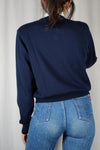 Pull Bleu Navy Upcyclé Fleuri - Pièce Unique faut le voir porté - Laine - T. 34/36 à grand 38