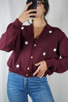 Cardigan couleur prune Upcyclé & Fleuri - Pièce Unique faut le voir porté - T. 36 à 42 (lire descr)