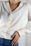 Cardigan crème Upcyclé & Fleuri - Laine mélangée - Pièce Unique faut le voir porté - T. 38 & 40 (lire descr)