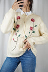 Magnifique Cardigan Vintage tricoté & brodé main - Coup de coeur! - T. 42 & 44