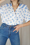 Belle Chemise Vintage bleue à pois 🇫🇷 - T. grand 40 à 44