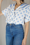 Belle Chemise Vintage bleue à pois 🇫🇷 - T. grand 40 à 44