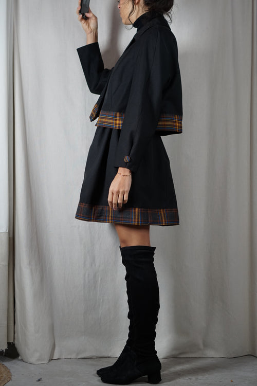 L'Ensemble Trench Noir & Tartan - Pièce Unique faut le voir porté - T. 40 & 42 (au moins 1m65 recommandé)