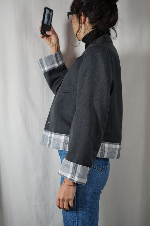 La Veste Tartan Anthracite - Laine mélangée - Pièce unique faut le voir porté © - T. 40 & 42 (okay 38 lire descr)