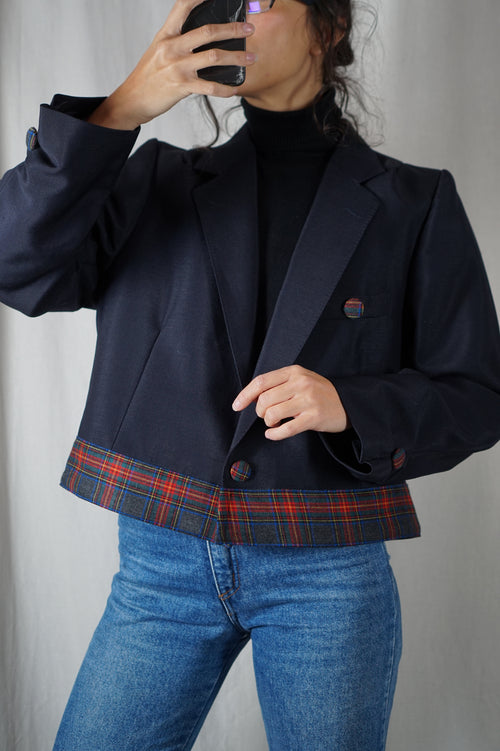 La Veste Tartan Navy - Laine mélangée - Pièce unique faut le voir porté © - T. 42 & 44