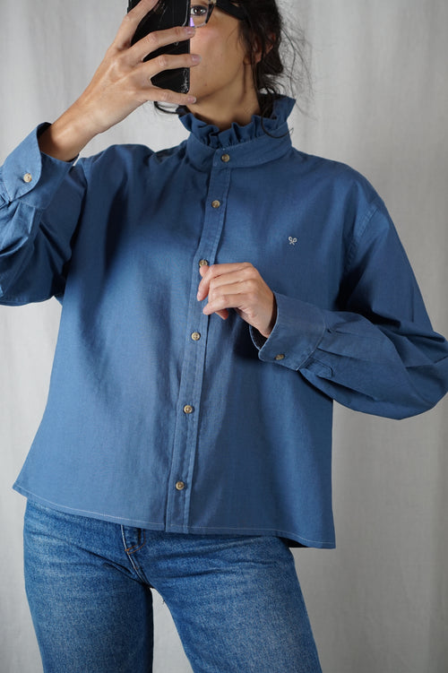 La Chemise Bleu Barbeau à Collerette - Coton - Pièce unique faut le voir porté © - T. 40 & 42