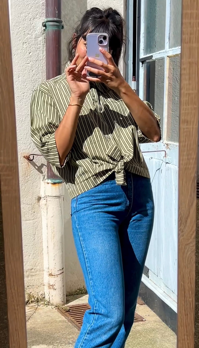 La Chemise Verte rayée à nouer - Coton épais - Pièce unique faut le voir porté © - T. 38 & 40