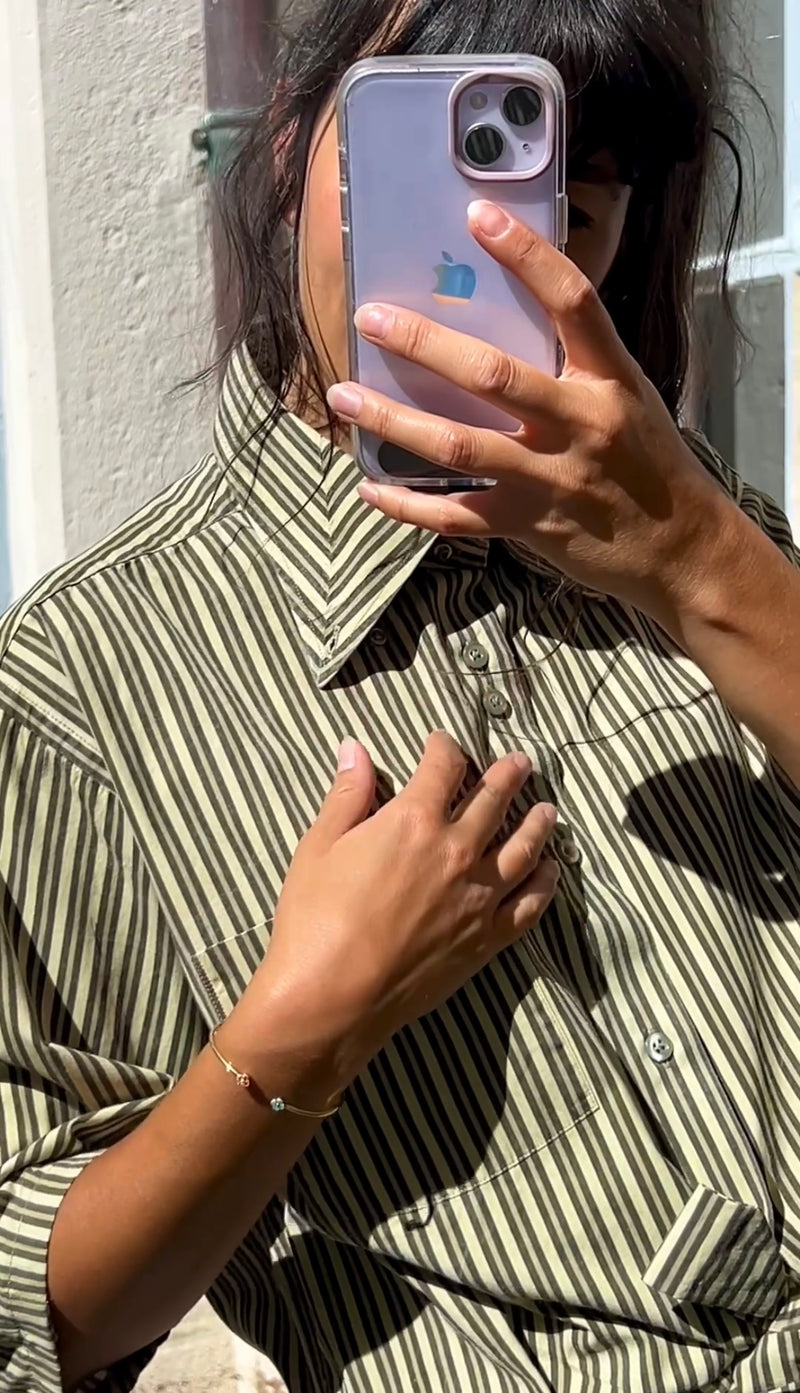 La Chemise Verte rayée à nouer - Coton épais - Pièce unique faut le voir porté © - T. 38 & 40