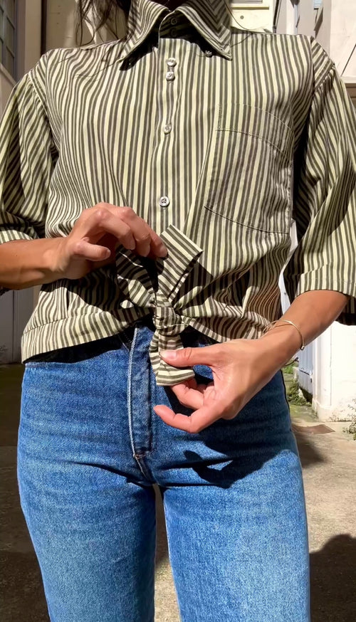 La Chemise Verte rayée à nouer - Coton épais - Pièce unique faut le voir porté © - T. 38 & 40