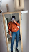 Pull Orange brûlée Upcyclé Fleuri - Pièce Unique faut le voir porté - Laine - T. 36/38 à 40