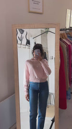 Pull Rose clair Upcyclé Fleuri - Pièce Unique faut le voir porté - Cachemire & Soie - T. 36 à 38