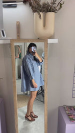 La Robe Collerette Bleu imprimée en coton - Pièce unique faut le voir porté © - T. 34 à petit 42 (lire description)