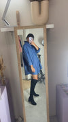 La Robe Collerette Bleu Acier en coton - Pièce unique faut le voir porté © - T. 34 à 40 (lire description)