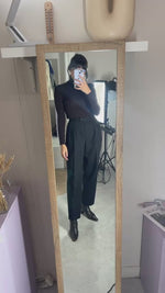 Magnifique Pantalon Vintage noir à pinces - Laine mélangée - T.38