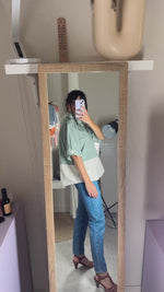 La Chemise Sorbet Vert de gris & Crème - Coton mélangé - Pièce unique faut le voir porté © - T.grand 38 à 42
