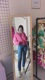 Superbe Pull Rose printanier Vintage tricoté main - T. 38 à 42 - spécial grandes!