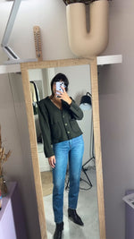 Cardigan Upcyclé couleur Vert forêt - Pièce Unique faut le voir porté - T. 36 à petit 40