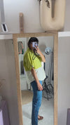 La Chemise Vert Prairie & Jaune pâle - Pur Coton - Pièce unique faut le voir porté © - T. 36 à petit 40