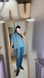 La Chemise Bleu Barbeau à Collerette - Coton mélangé - Pièce unique faut le voir porté © - T. 40 à 44