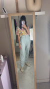 Superbe Pantalon Vintage bleu clair givré - Lin & Coton - T. 40