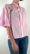 Chemise à carreaux rose brodée Mimosa