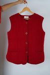 Superbe Veste Rouge Vintage sans manches en laine - T. 40 à 44